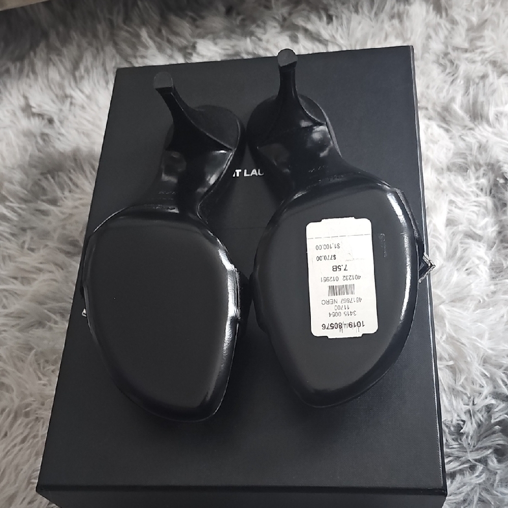 Saint Laurent Black Heels with Rhinestone Buckle - Picture 8 of 10